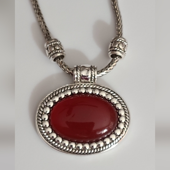 NWT Talbots necklace earrings set Bali silver red wheat chain NOS lucite - Picture 5 of 11